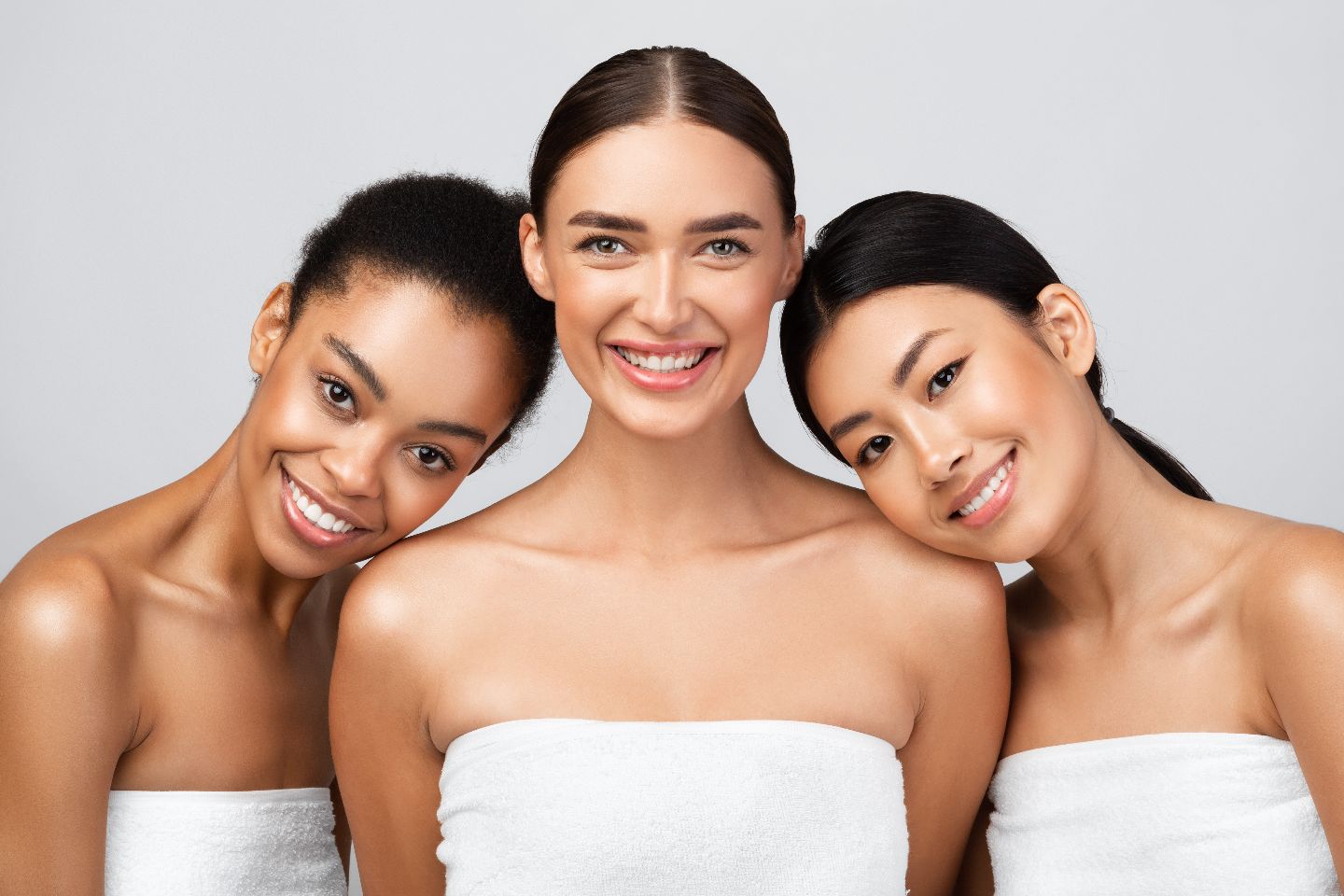 gorgeous girls with flawless skin after a skincare routine.